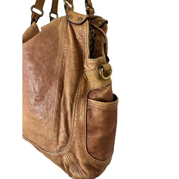 Vintage Fossil Large Brown Leather Shoulder Bag Multiple Pockets & Key Charm Y2k - Picture 12 of 12